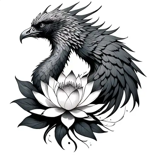 Rising Phoenix With Lotus Flower
