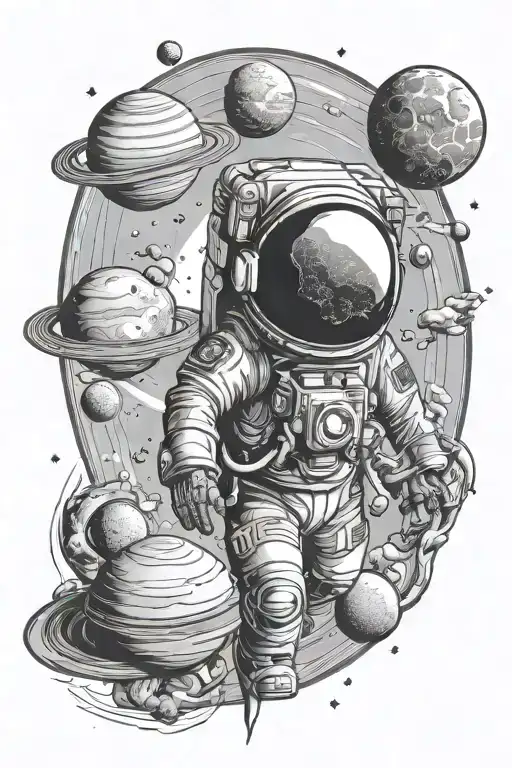 Austronaut Sun Planets Fine Lines