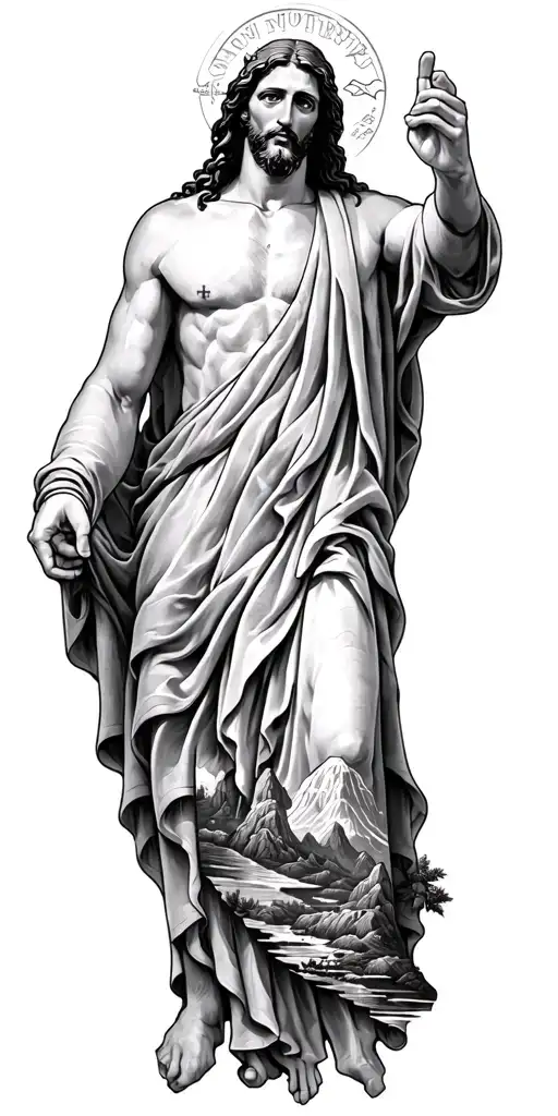 Christ And Landscape Tattoo Featuring