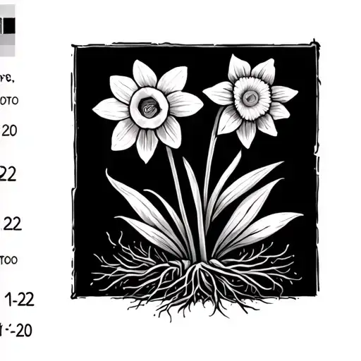 Daffodil And Aster Flower With Heart With Roots With Date 2-22-22 And 11-2-20