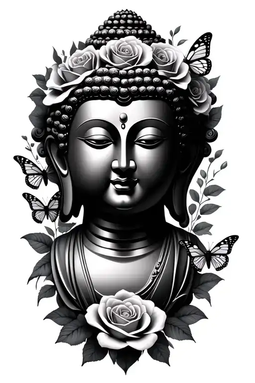 Buddha With Roses And Butterflies