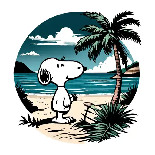 American Traditional Snoopy Beach Scene