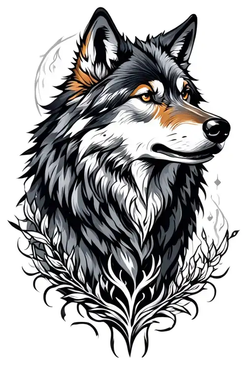 4 Elements With Wolf Surrounded