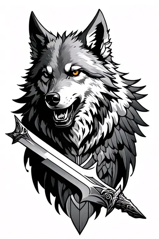 Winged Wolf Holding A Sword With Its Mouth