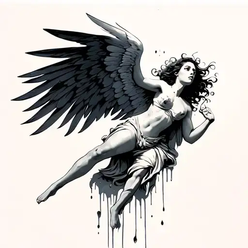 Icarus As A Woman Falling Through The Sky With Her Wax Wings Melting