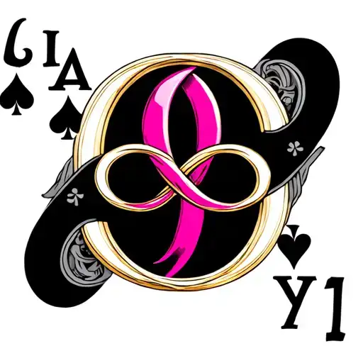 A Pink Infinity Symbol Inside A Black Ace Of Spades With The Gold Letter Q Inside