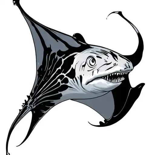 Manta Ray With Extreme Black Detail Starting On The Chest And Movign To The Arm Wrapping Around It