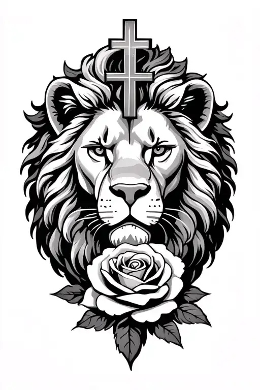 Half Lion's Head A Cross And A Rose