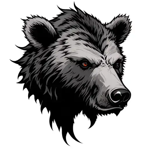 Viking Inspired Bear Head Tattoo For Head Behind Ear