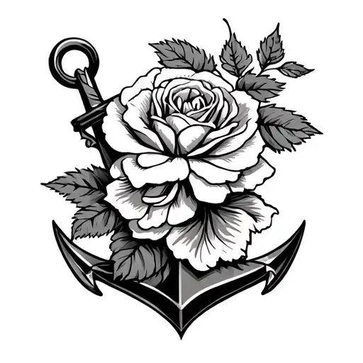 A Carnation And Rose Intertwined On An Anchor