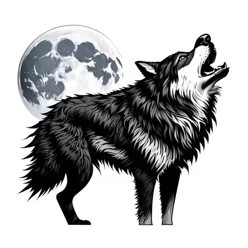 Forest With Wolf Howling At The Moon