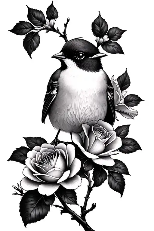 Robin Bird Lily And Rose Flowers