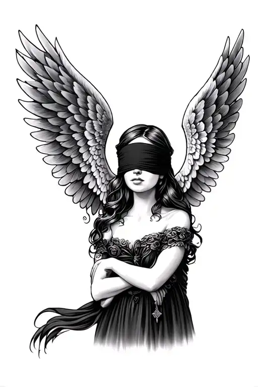 Blindfolded Woman With Angel Wings