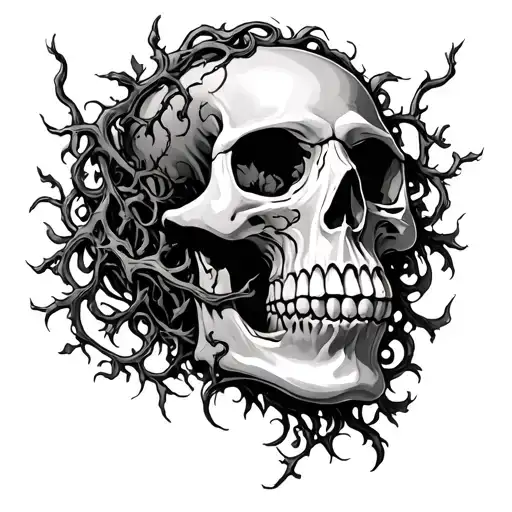 Skull Engulfed By Vines