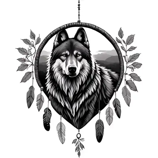 Dreamcatcher Bears Wolves Paws Feathers Leafs Sunset