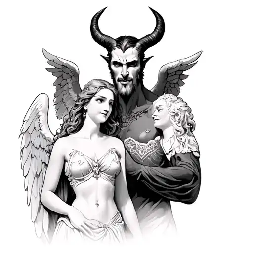 Demon Handsome Man Horns Holding An Female Angel