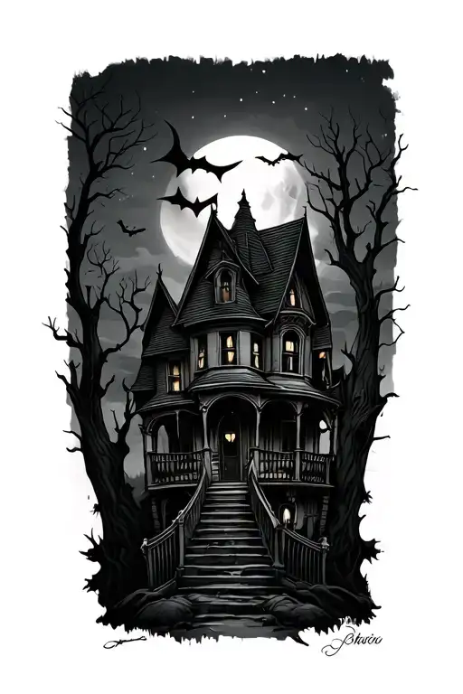 Haunted House Ghost Tattoo