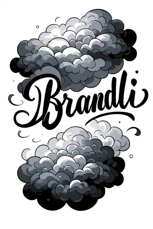 Cursive Writing With The Name Brandi With Clouds Around It Tattoo