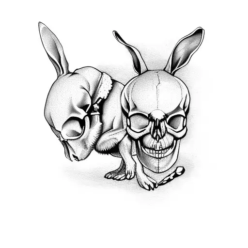 Human Skull And Rabbit