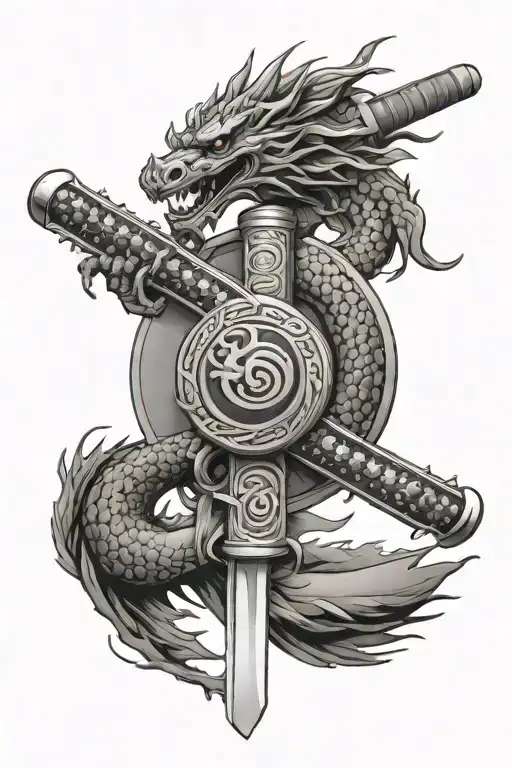 Katana Sword With Enso Circle And Dragon Wrapped