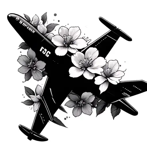 Airplane With Sakura Flower Surrounded