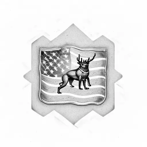 Buck With Dog Tags And American Flag