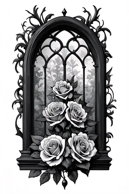 Gothic Window And Roses Wrapped