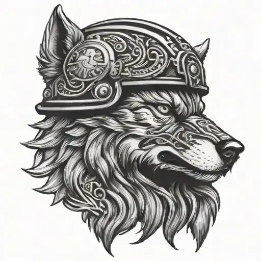 A Military Helmet Adorned With Intricate Wolf Designs
