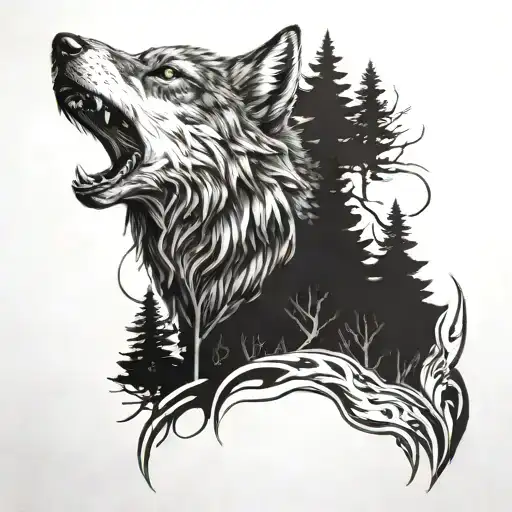 Indian Wolf With Woods
