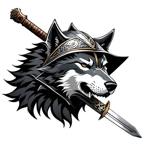 Wolf Samurai Helmet Sword