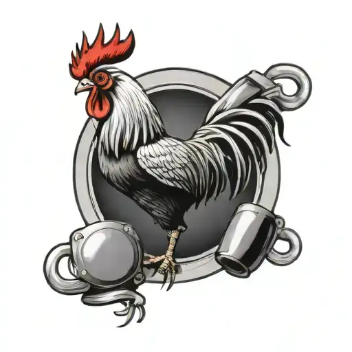 Rooster In A Boxing Ring With Mechanical Enhancements