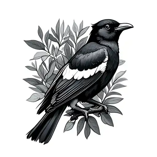 Australian Magpie Patched In Eucalyptus Gum Nut Trees With Australian Bush Foliage In The Background