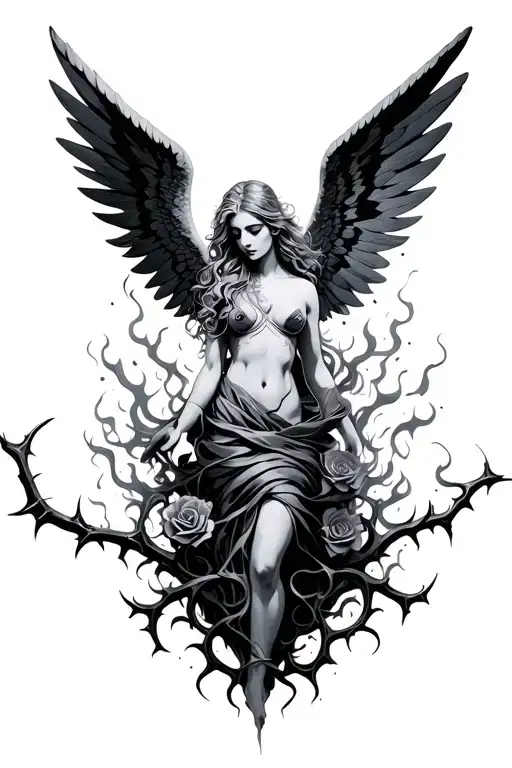 Smoldering Angel Winds With Rose Thorns Wrapped