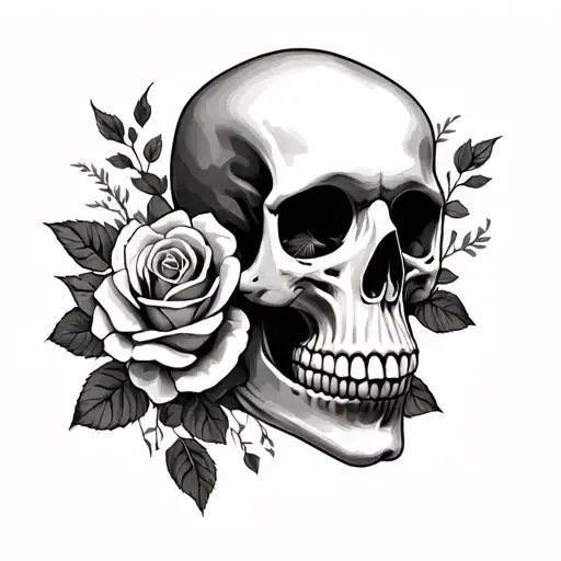 Skull And Roses Soft Shading More Line Work