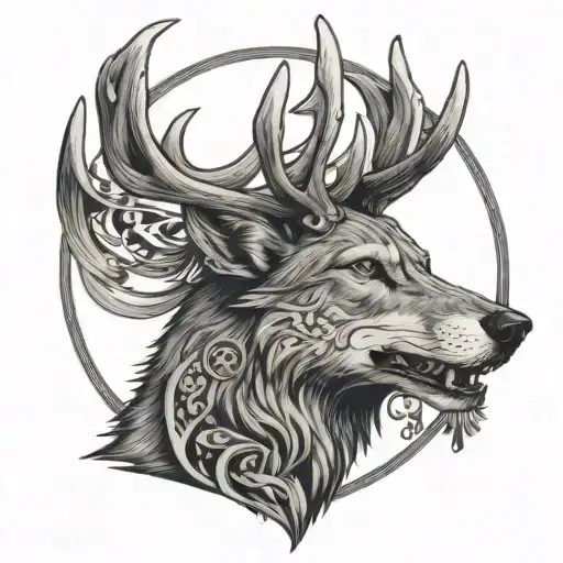 Mystical Wolf With Deer Antlers