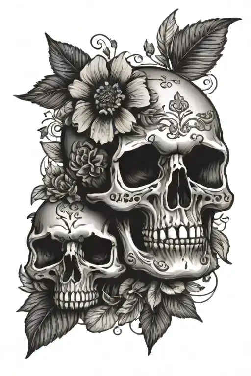 Skull Floral And Mushrooms
