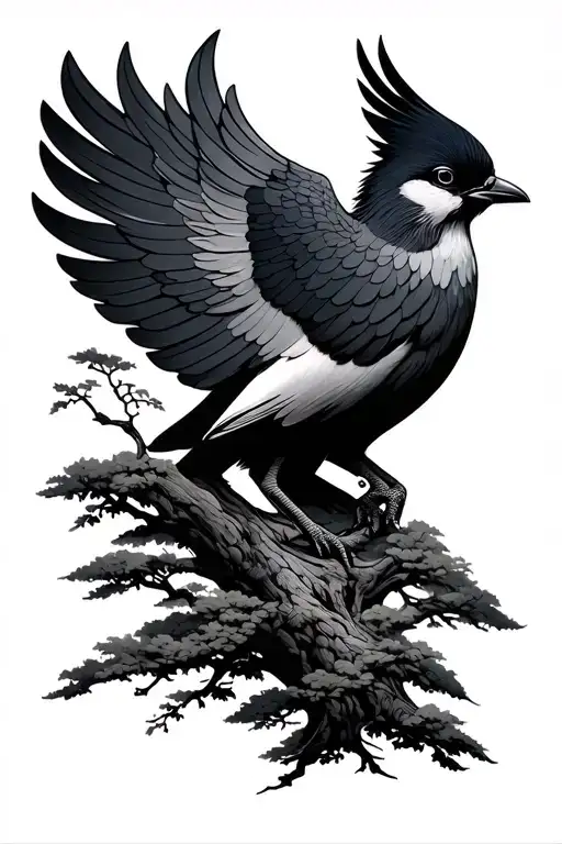 Swift Bird Outline Bodhi Tree Mountain