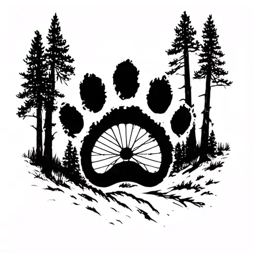 Forest Scene Mountain Bike Paw Print