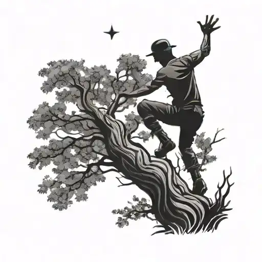 A Silhouette Of A Tree Climber Reaching For The Stars