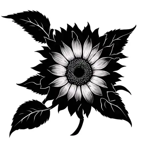 Sunflower And Sun Tattoo Design Combining