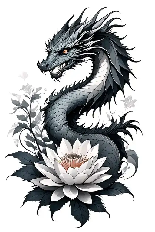 Dragon And Lotos Flower