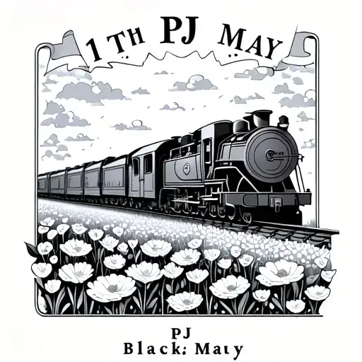 Trains Driving Into A Field Of Paper Flowers And Incorporate The Date 11Th May And Initials Pj