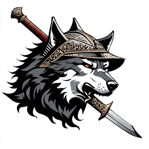 Wolf Samurai Helmet Sword