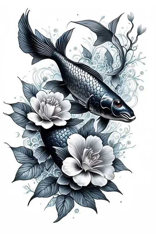Flowers And Koi Fish Swimming