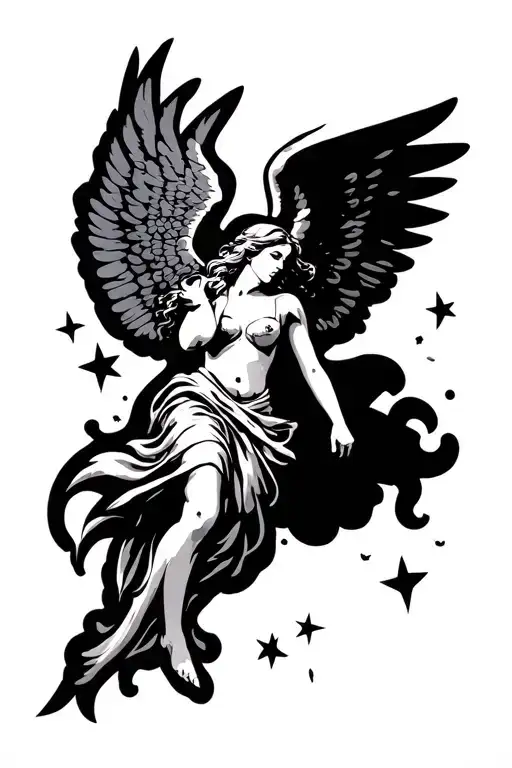 Falling Angel With Stars Patch Work Arm