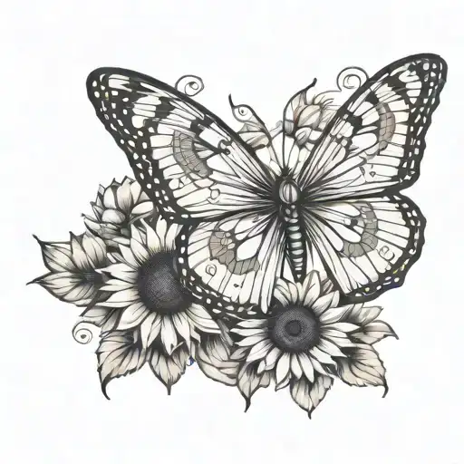 Butterfly With Sunflower Hippie Boho Grunge Vibe