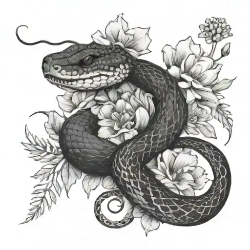 Snake And Wild Flowers Intertwined
