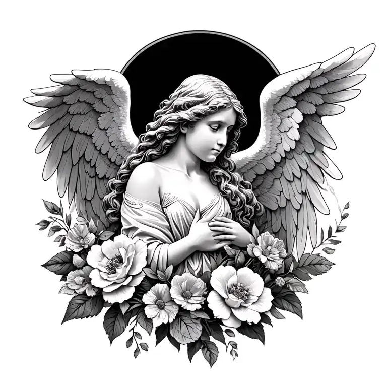 Biblically Accurate Angel And Flowers Growing Together