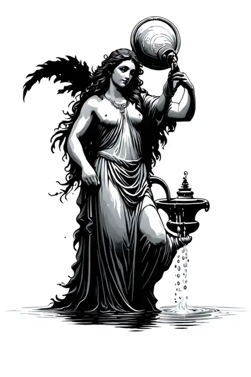 Aquarius Goddess Holding Water Bearer Pouring
