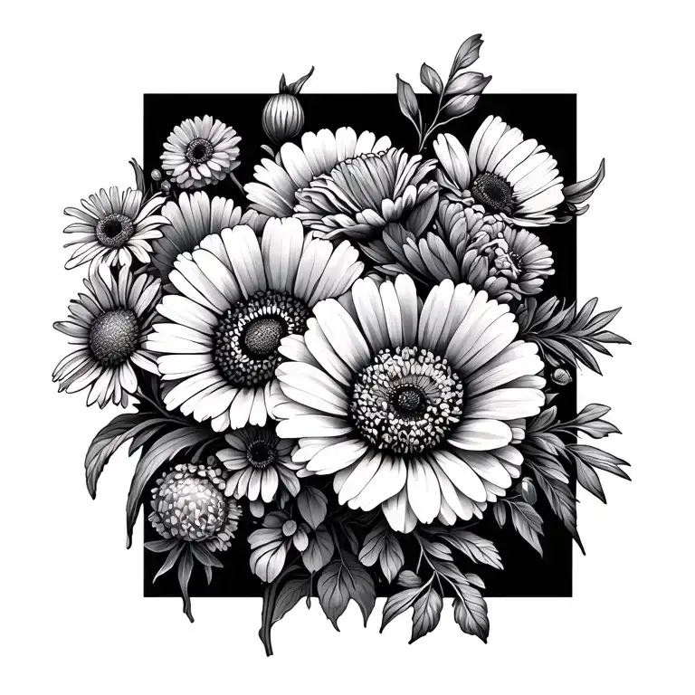 Flower Bouquet With Marigold Crysanthimum Daisy Poppy And Violet